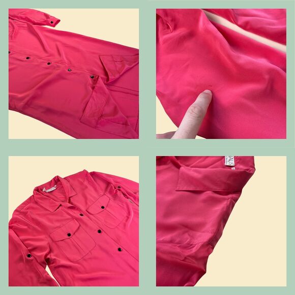 Vintage 80s hot pink dress by Ms. Chaus, size 12, long sleeve maxi dress - Picture 8 of 9